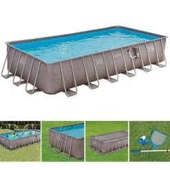 Summer Waves Elite 24′ x 12′ x 52″ Rectangular Above Ground Swimming Pool Set Gray