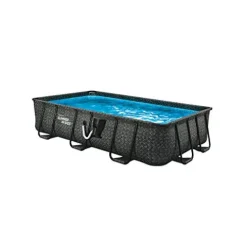 Summer Waves Elite Metal Frame Rectangular Above Ground Pool with Filter Pump and Ladder Gray