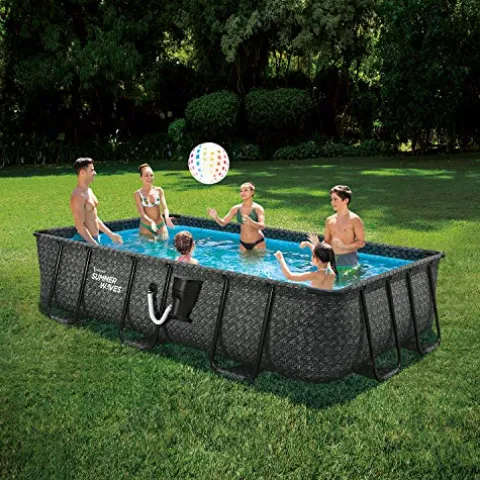 Summer Waves Elite Metal Frame Rectangular Above Ground Pool with Filter Pump and Ladder Gray