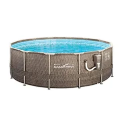 Summer Waves 14ft Round Frame Pool Set with Skimmer & Ladder Brown