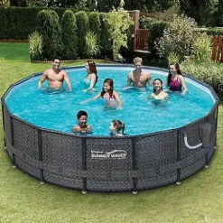 Summer Waves 16ft x 48in Above Ground Pool Set with Pump & Accessories Dark Herringbone