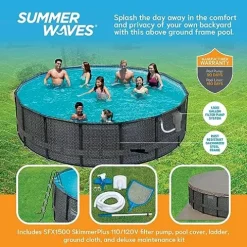 Summer Waves 16ft x 48in Above Ground Pool Set with Pump & Accessories Dark Herringbone