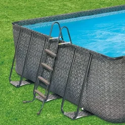 Summer Waves Outdoor Rectangular Frame Above Ground Swimming Pool Set Gray