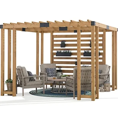 SummerCove Cedar Framed Pergola 10 x 10.5 ft with Adjustable Hanging Planters Wood Color
