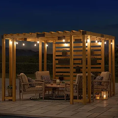 SummerCove Cedar Framed Pergola 10 x 10.5 ft with Adjustable Hanging Planters Wood Color