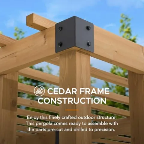 SummerCove Cedar Framed Pergola 10 x 10.5 ft with Adjustable Hanging Planters Wood Color