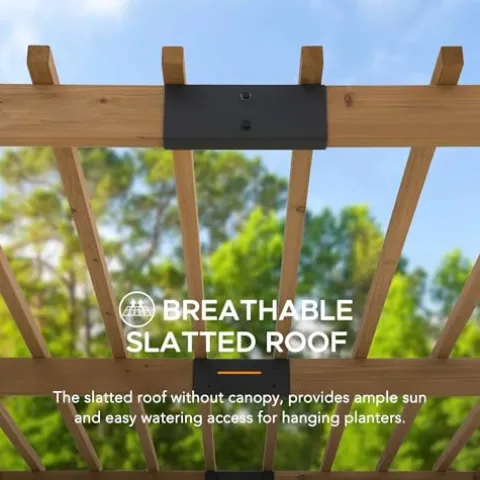 SummerCove Cedar Framed Pergola 10 x 10.5 ft with Adjustable Hanging Planters Wood Color