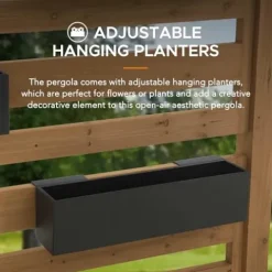 SummerCove Cedar Framed Pergola 10 x 10.5 ft with Adjustable Hanging Planters Wood Color