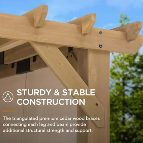 SummerCove Sunjoy Cedar Pergola 10×11 ft with Adjustable Canopy and Privacy Screen Tan