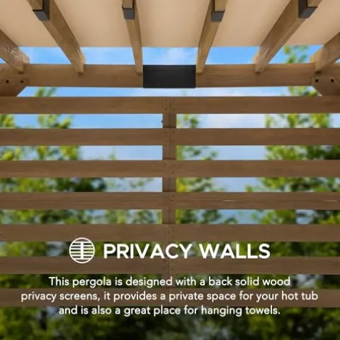 SummerCove Sunjoy Cedar Pergola 10×11 ft with Adjustable Canopy and Privacy Screen Tan