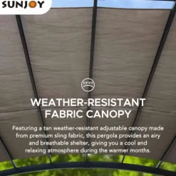 Sunjoy 10’ x 12’ Outdoor Steel Arched Pergola with Adjustable Canopy Tan