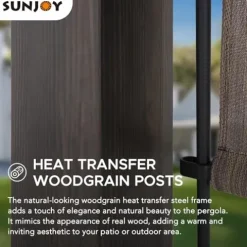 Sunjoy 10’ x 12’ Outdoor Steel Arched Pergola with Adjustable Canopy Tan