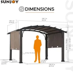 Sunjoy 10’ x 12’ Outdoor Steel Arched Pergola with Adjustable Canopy Tan