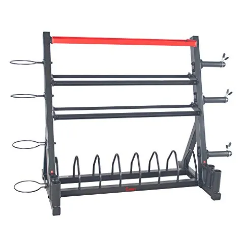 Sunny Health & Fitness All-In-One Weights Storage Rack Stand Black