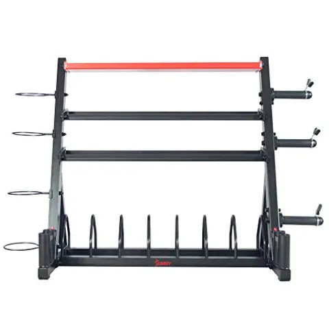 Sunny Health & Fitness All-In-One Weights Storage Rack Stand Black