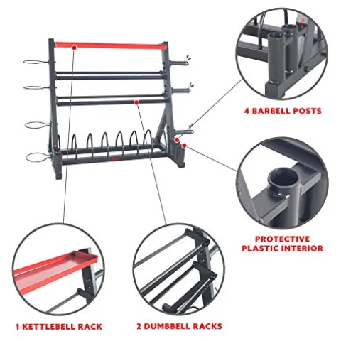 Sunny Health & Fitness All-In-One Weights Storage Rack Stand Black