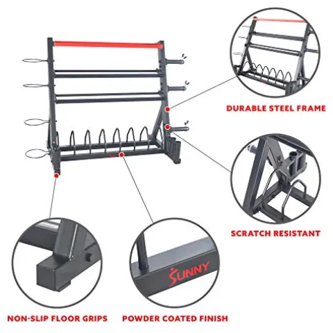 Sunny Health & Fitness All-In-One Weights Storage Rack Stand Black
