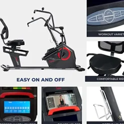 Sunny Health & Fitness Electromagnetic Recumbent Cross Trainer Exercise Elliptical Bike Black