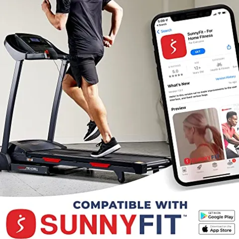 Sunny Health & Fitness Folding Incline Treadmill Black