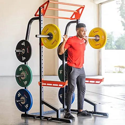 Sunny Health & Fitness Power Zone Half Rack Heavy Duty Performance Power Cage Black