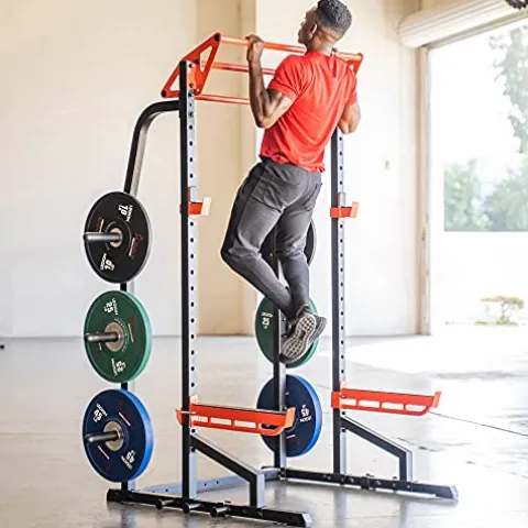 Sunny Health & Fitness Power Zone Half Rack Heavy Duty Performance Power Cage Black