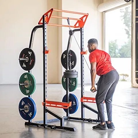 Sunny Health & Fitness Power Zone Half Rack Heavy Duty Performance Power Cage Black