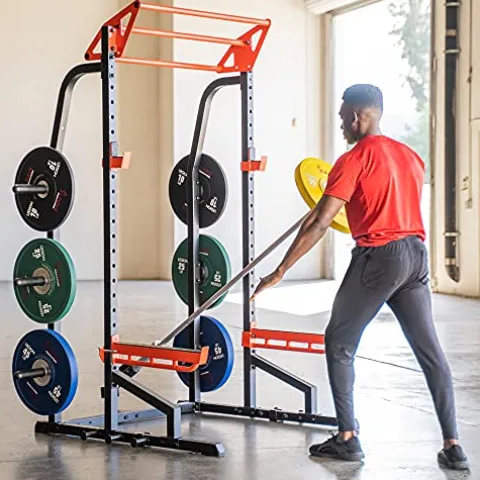 Sunny Health & Fitness Power Zone Half Rack Heavy Duty Performance Power Cage Black