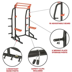 Sunny Health & Fitness Power Zone Half Rack Heavy Duty Performance Power Cage Black