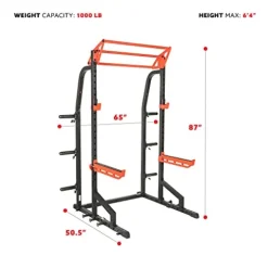 Sunny Health & Fitness Power Zone Half Rack Heavy Duty Performance Power Cage Black