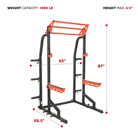 Sunny Health & Fitness Power Zone Half Rack Heavy Duty Performance Power Cage Black