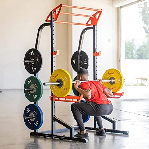 Sunny Health & Fitness Power Zone Half Rack Heavy Duty Performance Power Cage Black