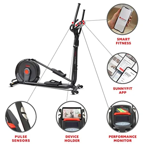 Sunny Health & Fitness Power Stride SMART Elliptical Trainer Black