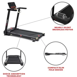 Sunny Health & Fitness Slim Folding Treadmill with 12-Level Auto Incline Black