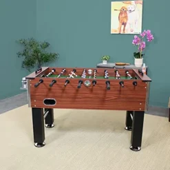 Sunnydaze Foosball Table with Folding Drink Holders – Faux Wood Brown