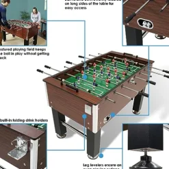 Sunnydaze Foosball Table with Folding Drink Holders – Faux Wood Brown