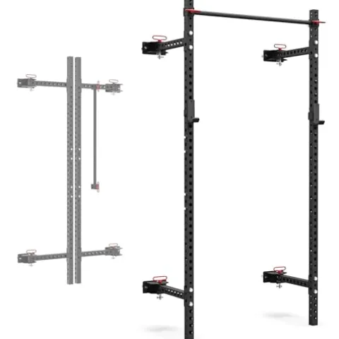 Synergee 2200 Series Folding Squat Rack with J-Cups & Pull Up Bar 95″ Tall – 21″ Depth
