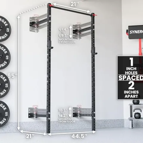 Synergee 2200 Series Folding Squat Rack with J-Cups & Pull Up Bar 95″ Tall – 21″ Depth