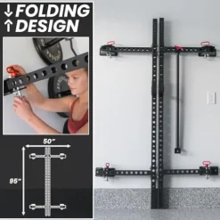 Synergee 2200 Series Folding Squat Rack with J-Cups & Pull Up Bar 95″ Tall – 21″ Depth