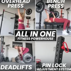 Synergee 2200 Series Folding Squat Rack with J-Cups & Pull Up Bar 95″ Tall – 21″ Depth