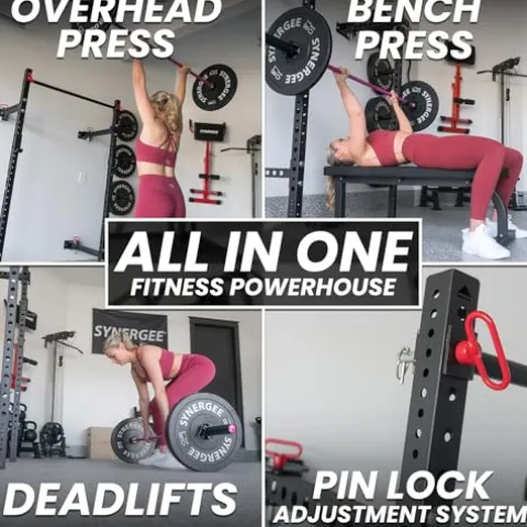 Synergee 2200 Series Folding Squat Rack with J-Cups & Pull Up Bar 95″ Tall – 21″ Depth