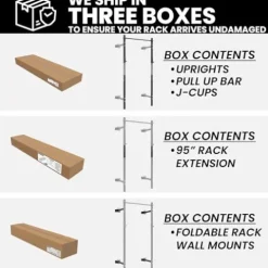 Synergee 2200 Series Folding Squat Rack with J-Cups & Pull Up Bar 95″ Tall – 21″ Depth