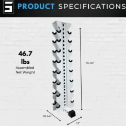 Synergy Custom Fitness 8-Tier Vertical Dumbbell Storage Rack – DBRK8 (Textured Black, Grey, White, Synergy Blue, Red, Orange, Yellow, Blue, Military Green, Military Tan)