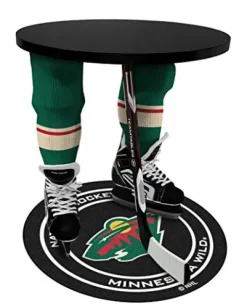 Team Tables Minnesota Hockey Table Black Table Top with Minnesota Puck Mat
