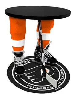 Team Tables Philadelphia Hockey Table Black Table Top with Philadelphia Puck Mat