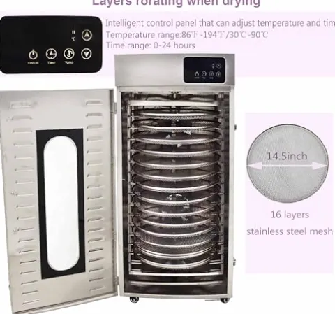 TECHTONGDA Commercial 16-Layer Food Dehydrator Rotary Dryer Stainless Steel