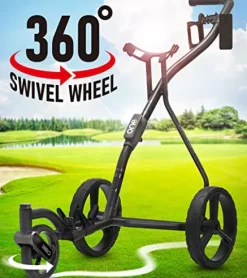 TGU Golf Push Cart – Swivel Front Wheel, 360 Rotating, 1-Step Folding, Aircraft Grade Frame, Clear Design Concept, Lightweight & Easy Handling (Black)