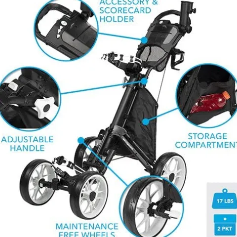 TGW Tour 4-Wheel Golf Push Cart Dark Grey/Blue