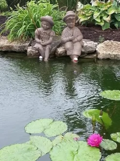 The Best Industries Fishing Boy & Girl Cast Stone Statues Classic Iron