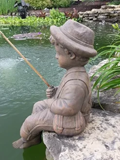 The Best Industries Fishing Boy & Girl Cast Stone Statues Classic Iron