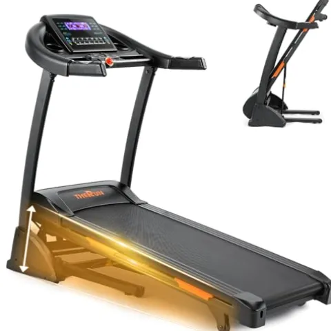 THERUN Incline Treadmill 300 lbs Weight Capacity Folding Treadmill 0-15% Auto Incline Orange-Black